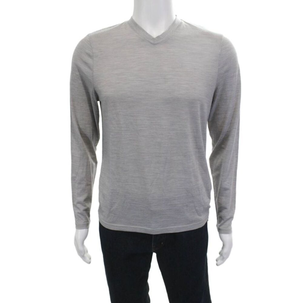 Naadam Mens V-Neck Long Sleeve Gray Wool Blend Tee Size S